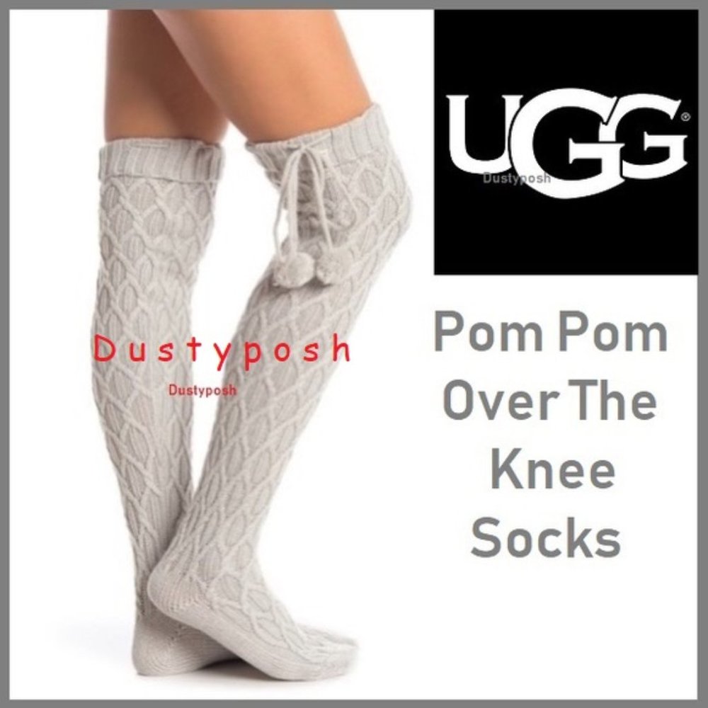 UGG Cable Pom Pom Over Knee Thigh High Socks Boot - Picture 10 of 11